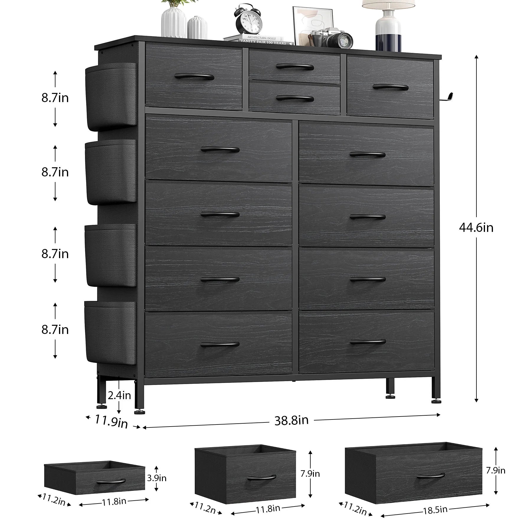 Black Dresser with 12 Drawer, Dressers for Bedroom Tall Dresser Chest of Drawers Fabric Storage Dresser for Living Room