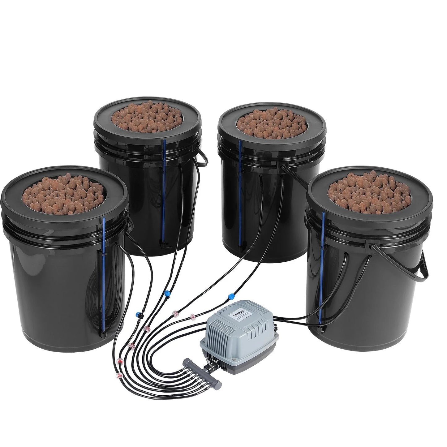 VEVOR DWC Hydroponics Grow System Deep Water Culture with Top Drip 4 Buckets