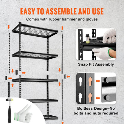 VEVOR Storage Shelving Unit, 5-Tier Adjustable, 2000 Lbs Capacity, Heavy Duty Garage Shelves Metal Organizer Wire Rack, Black, 36 L X 16 W X 72 H for Kitchen Pantry Basement Bathroom Laundry Closet