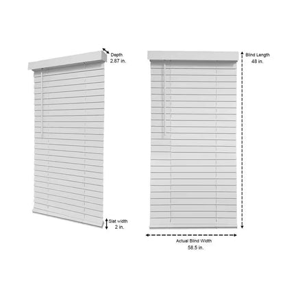 White Cordless Faux Wood Blinds for Windows with 2 In. Slats - 59 In. W X 48 In. L (Actual Size 58.5 In. W X 48 In. L)