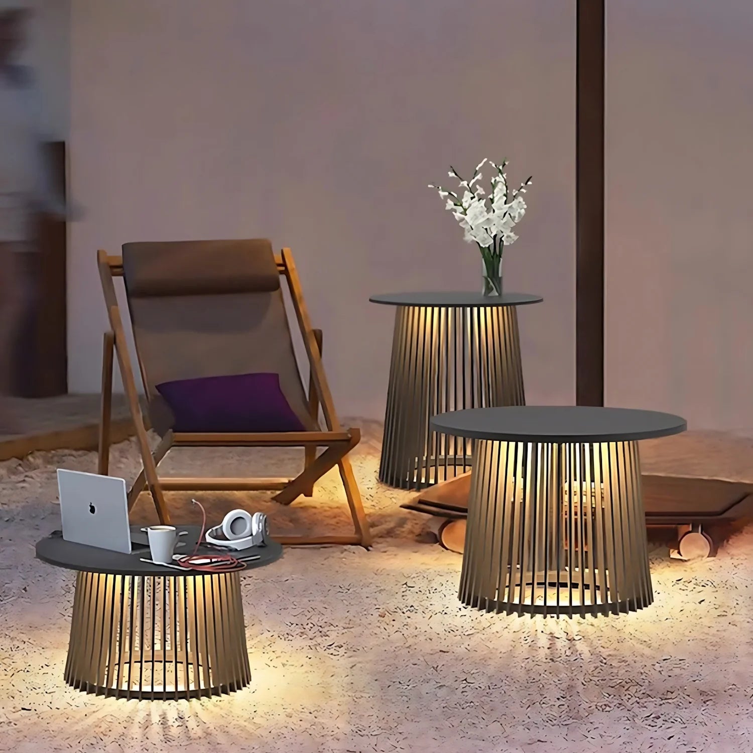 Outdoor Table with Solar Lights