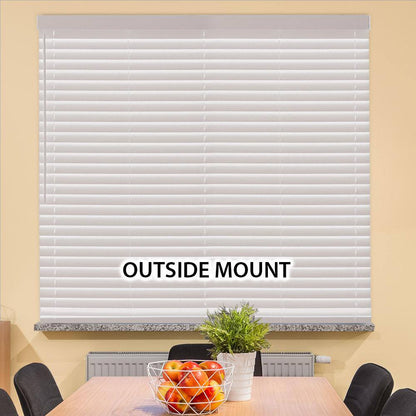 White Cordless Faux Wood Blinds for Windows with 2 In. Slats - 59 In. W X 48 In. L (Actual Size 58.5 In. W X 48 In. L)