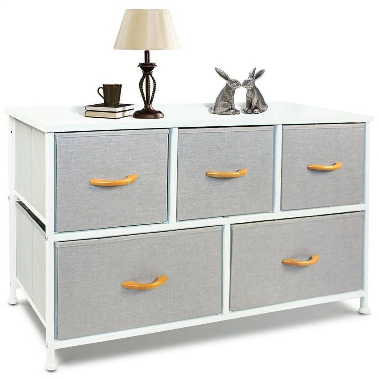 Dresser for Closet with 5 Drawers, Wide Chest of Drawers, Fabric Dresser, Storage Organizer Unit with Fabric Bins for Bedroom, Living Room, Hallway, Nursery, Light Gray