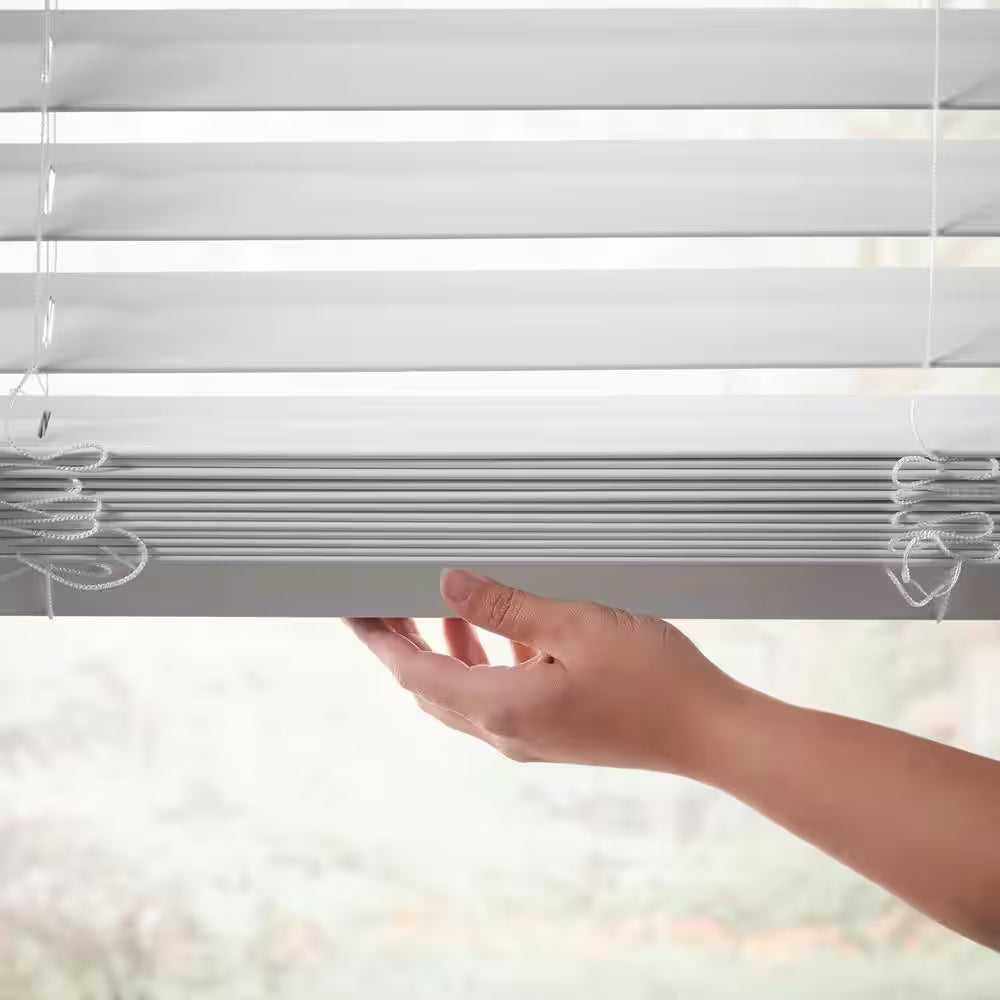 White Cordless Faux Wood Blinds for Windows with 2 In. Slats - 59 In. W X 48 In. L (Actual Size 58.5 In. W X 48 In. L)