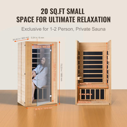 VEVOR Far Infrared Wooden Sauna Room Home Spa for 1 to 2 Person 1400W