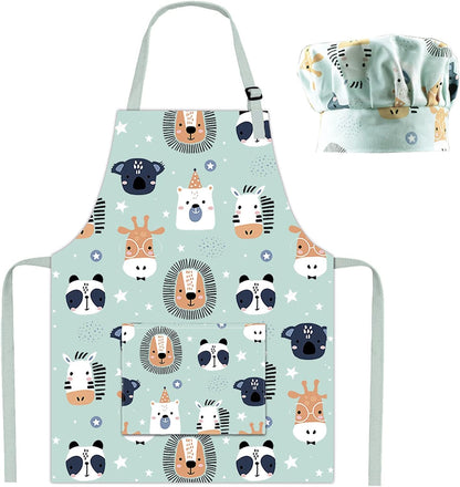 Kids Apron Adjustable Strap for Boys and Girls 100% Cotton, Toddler Chef Apron with Pocket for Kitchen Cooking