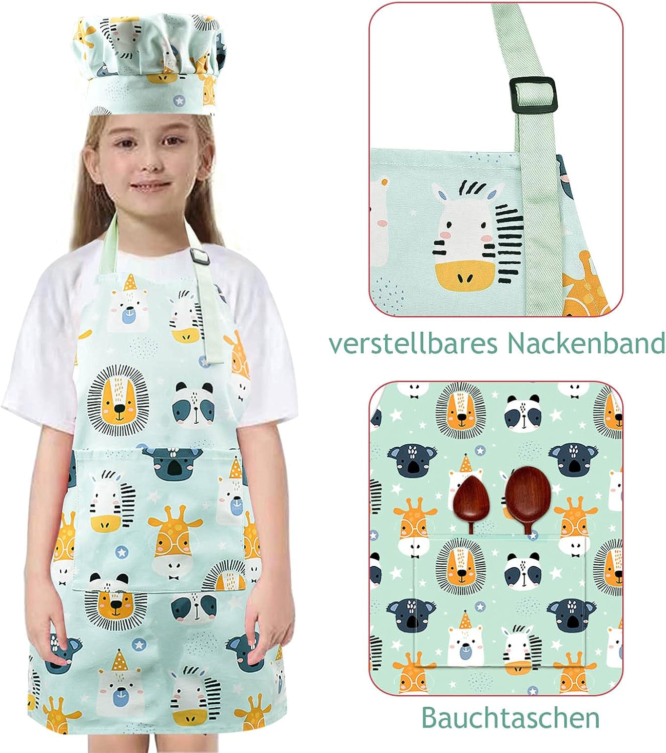 Kids Apron Adjustable Strap for Boys and Girls 100% Cotton, Toddler Chef Apron with Pocket for Kitchen Cooking