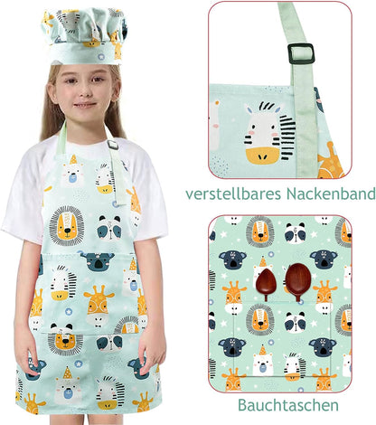 Kids Apron Adjustable Strap for Boys and Girls 100% Cotton, Toddler Chef Apron with Pocket for Kitchen Cooking