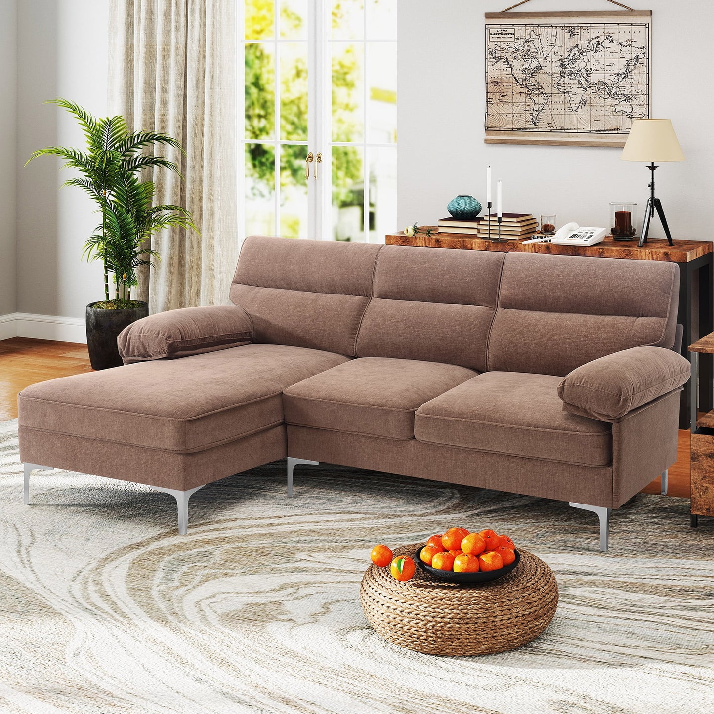 85'' Modern Sectional Sofas Couches for Living Room, Chenille L Shaped Couches with Chaise for Small Spaces, Reversible Chaise, 3 Seater(Brown)