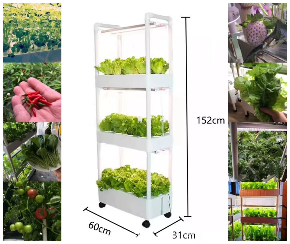 Home Garden Tower Indoor Hydroponic System Kit, 3 Layers, 42 Holes, 6 Pcs of Grow Light