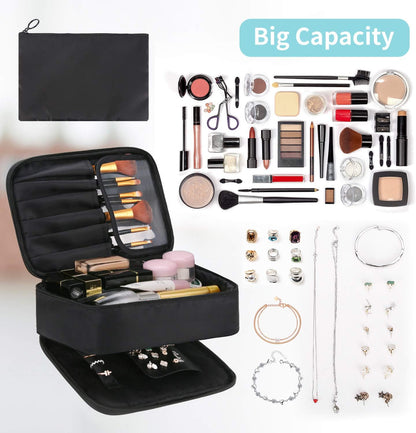 Makeup Bag and Jewelry Bag for Women, Large Make up Bag Organizer with Compartments Waterproof Makeup Bag and Jewelry Bag for Women (Black)