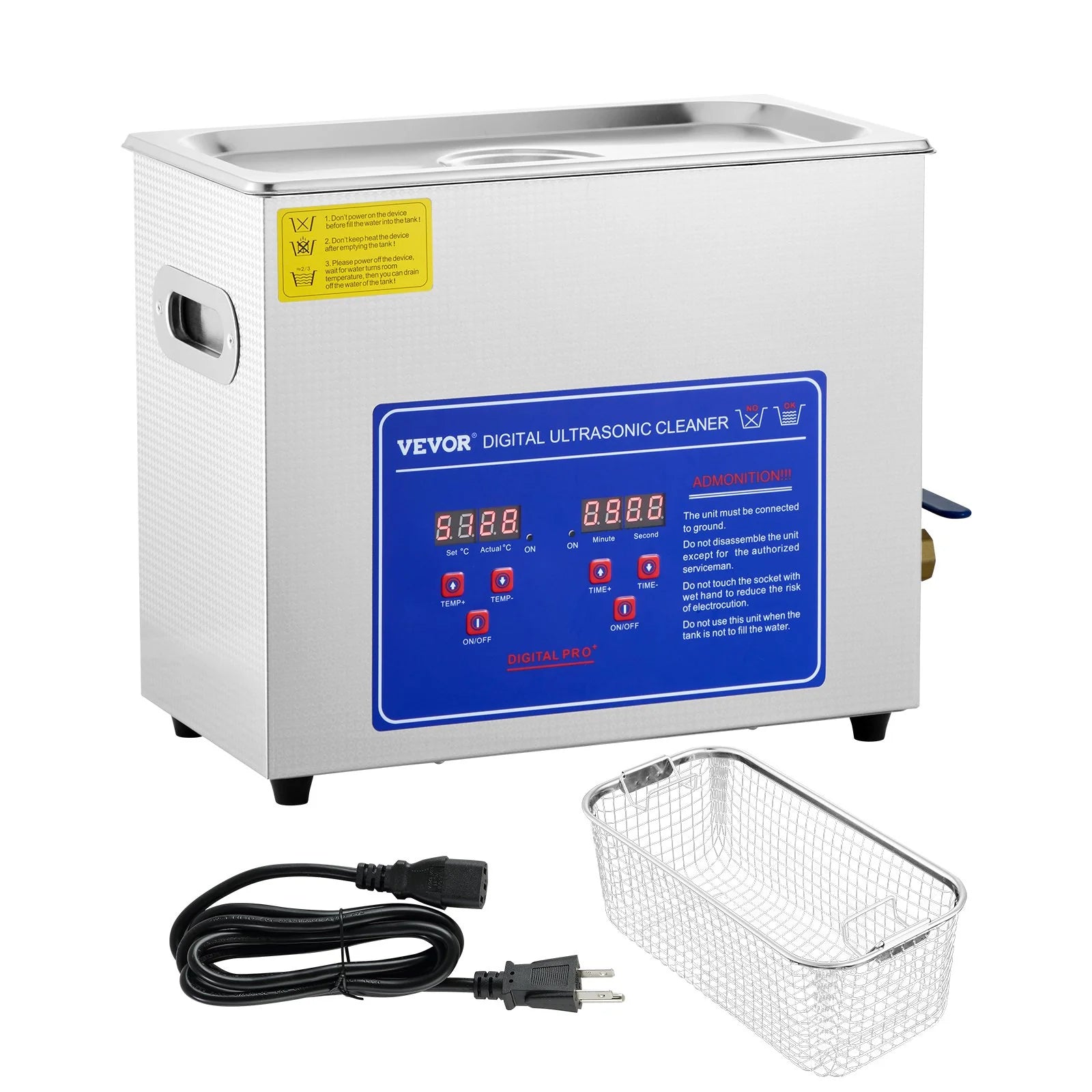 VEVOR Commercial Ultrasonic Cleaner 6L Professional Ultrasonic Cleaner 40Khz with Digital Timer&Heater 110V Excellent Cleaning Machine for Watch Instruments Industrial Parts Excellent Cleaner Solution