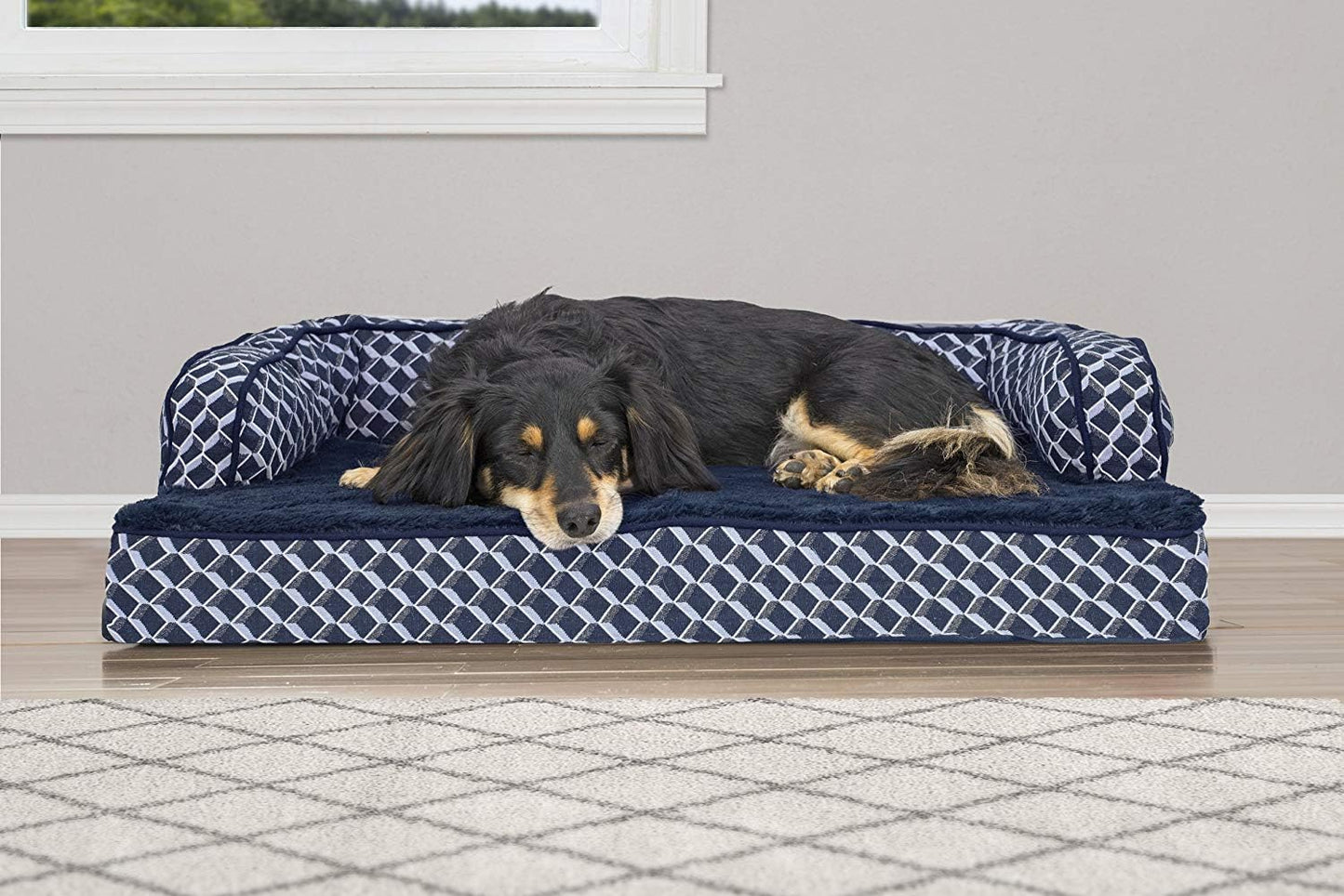 Orthopedic Dog Bed for Medium/Small Dogs W/ Removable Bolsters & Washable Cover, for Dogs up to 35 Lbs - Plush & Woven Decor Comfy Couch Sofa - Diamond Blue, Medium