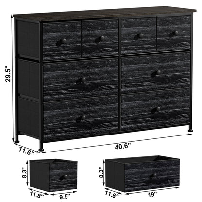 8 Drawer Dresser, Chest of Drawers for Bedroom, Fabric Drawer for Kids and Adult, Steel Frame and Wooden Top Black