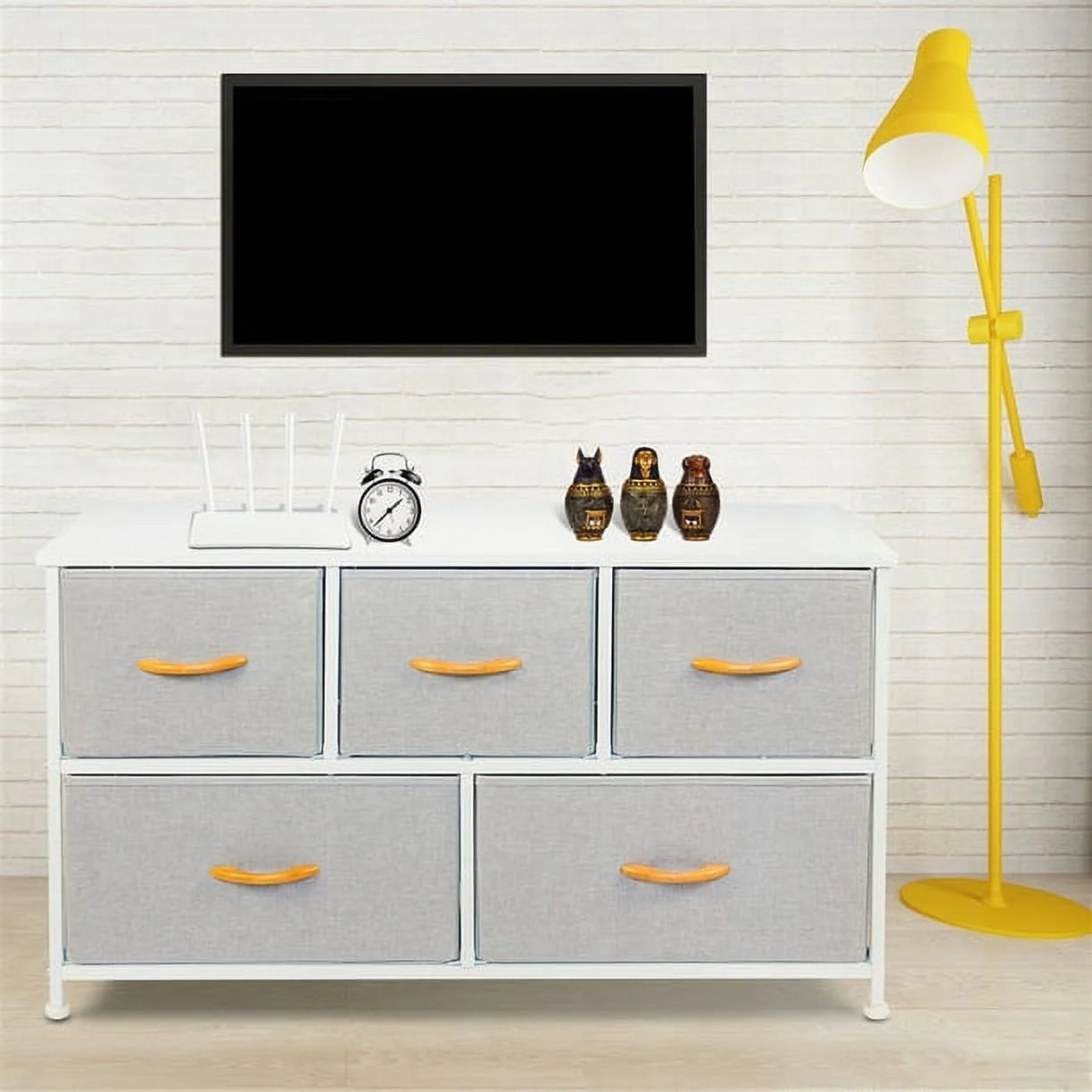 Dresser for Closet with 5 Drawers, Wide Chest of Drawers, Fabric Dresser, Storage Organizer Unit with Fabric Bins for Bedroom, Living Room, Hallway, Nursery, Light Gray