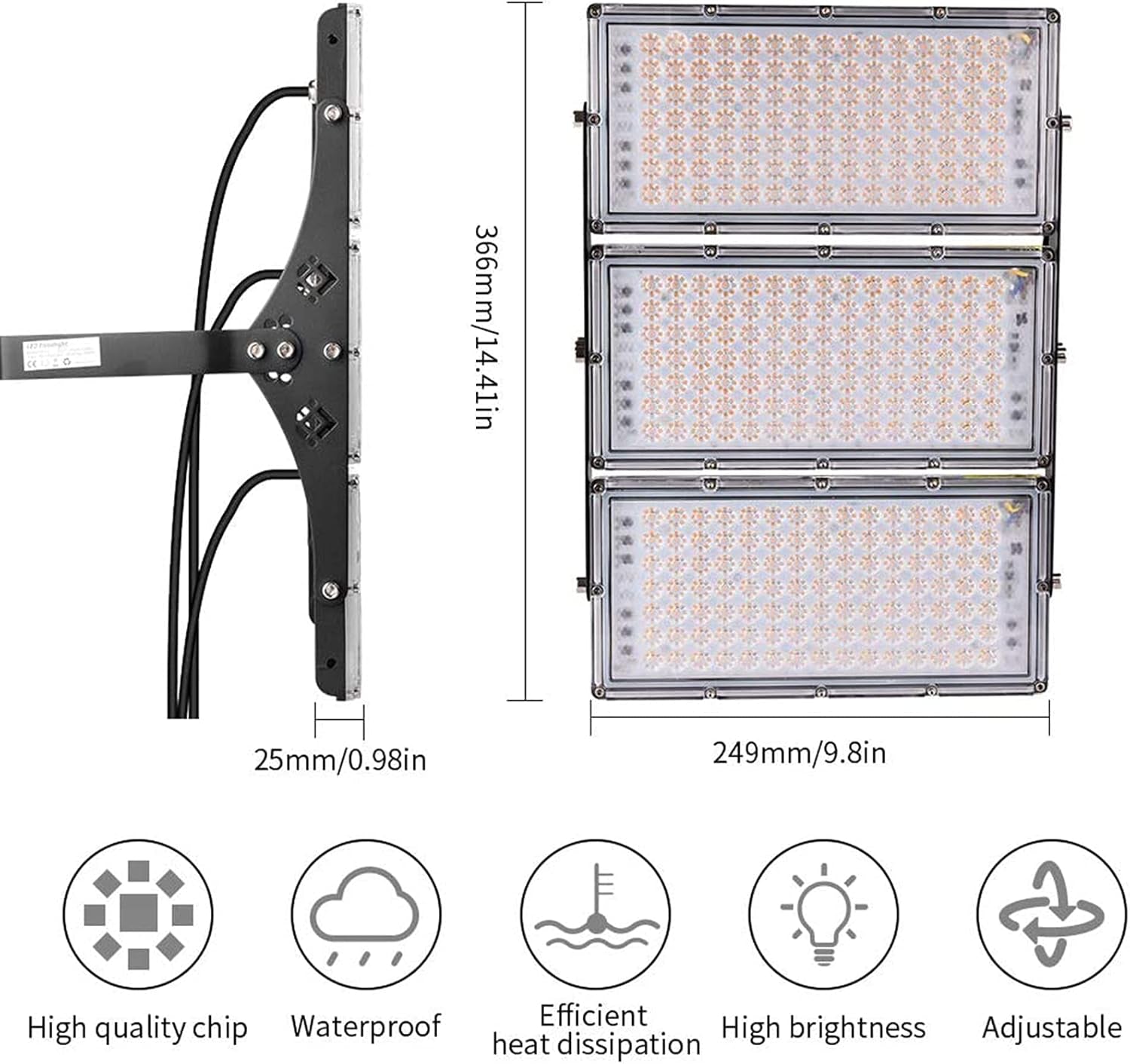 10Pcs 300W LED Flood Light Outdoor, IP65 Waterproof LED Security Lights, 27000LM 3000K Warm White LED Stadium Light, Floodlight Landscape Wall Light for Yard, Street, Parking Lot, Garage