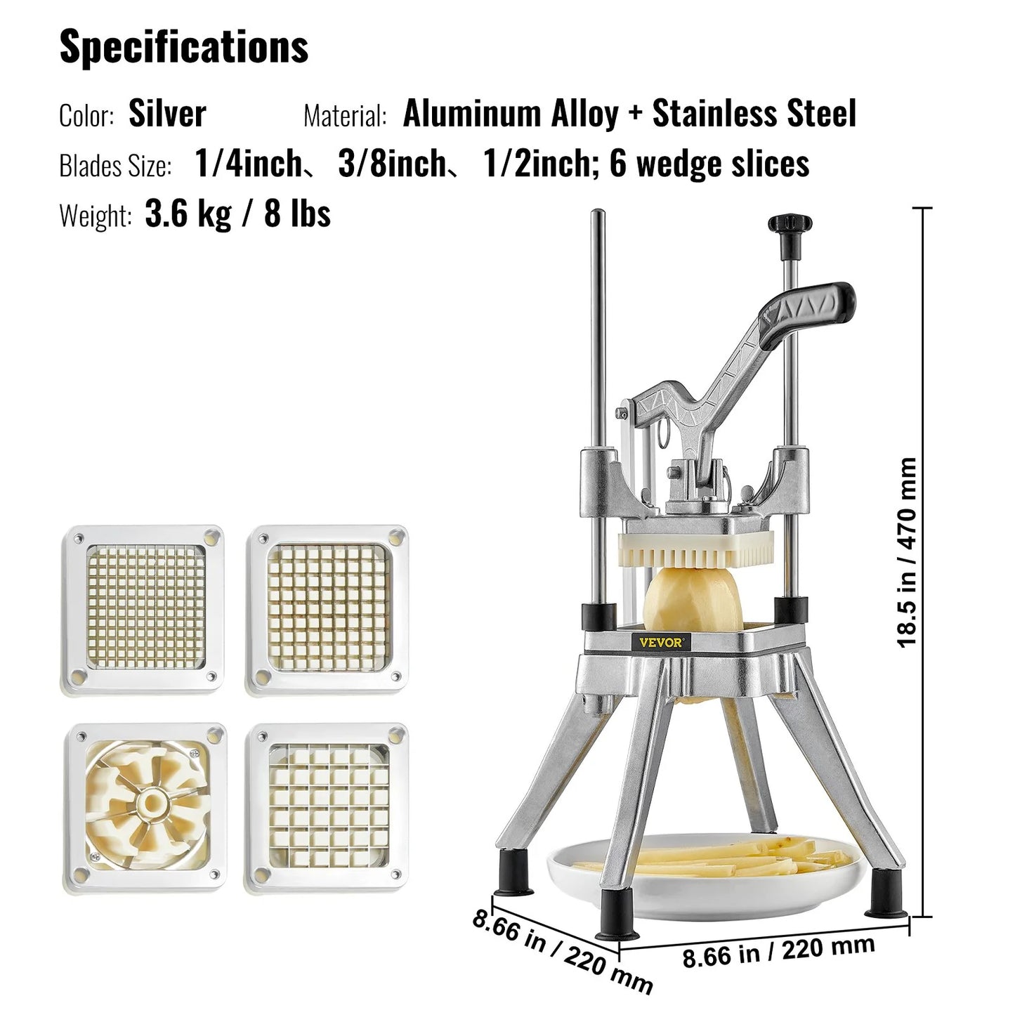 VEVOR Commercial Chopper Commercial Vegetable Chopper with 4 Blades Fruits Dicer