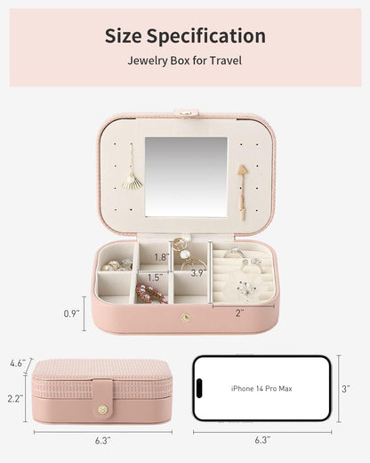 Travel Jewelry Case Box Women PU Leather 2 Layer Jewelry Organizer Holder for Necklace Earring Rings-Weaving Pink