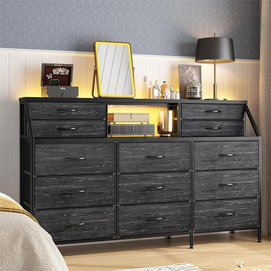 55”W Dresser for Bedroom, Dresser with 13 Large Drawer, Dressers & Chests of Drawers, Dressers with 2 Shelves, Bedroom Dresser