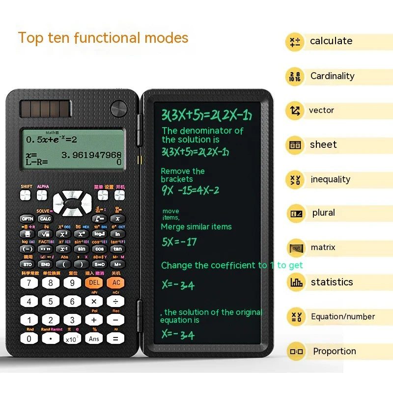 2 in 1 Foldable Scientific Calculators Handwriting Tablet Learning Function Calculator Foldable Desk Scientific Calculators