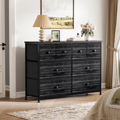 8 Drawer Dresser, Chest of Drawers for Bedroom, Fabric Drawer for Kids and Adult, Steel Frame and Wooden Top Black