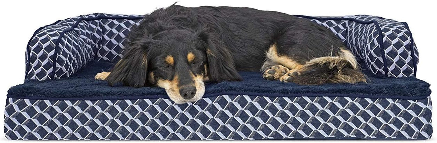 Orthopedic Dog Bed for Medium/Small Dogs W/ Removable Bolsters & Washable Cover, for Dogs up to 35 Lbs - Plush & Woven Decor Comfy Couch Sofa - Diamond Blue, Medium