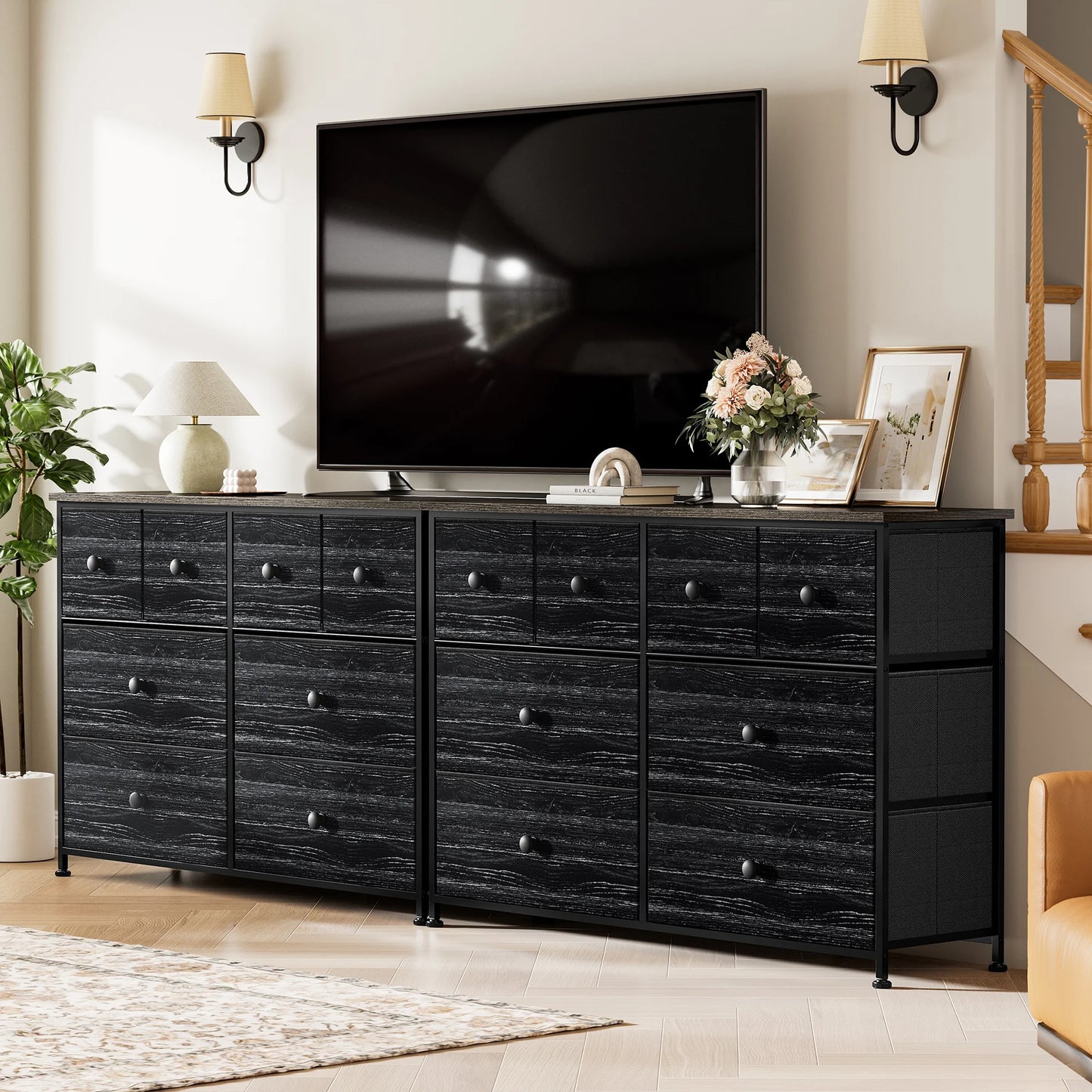 8 Drawer Dresser, Chest of Drawers for Bedroom, Fabric Drawer for Kids and Adult, Steel Frame and Wooden Top Black