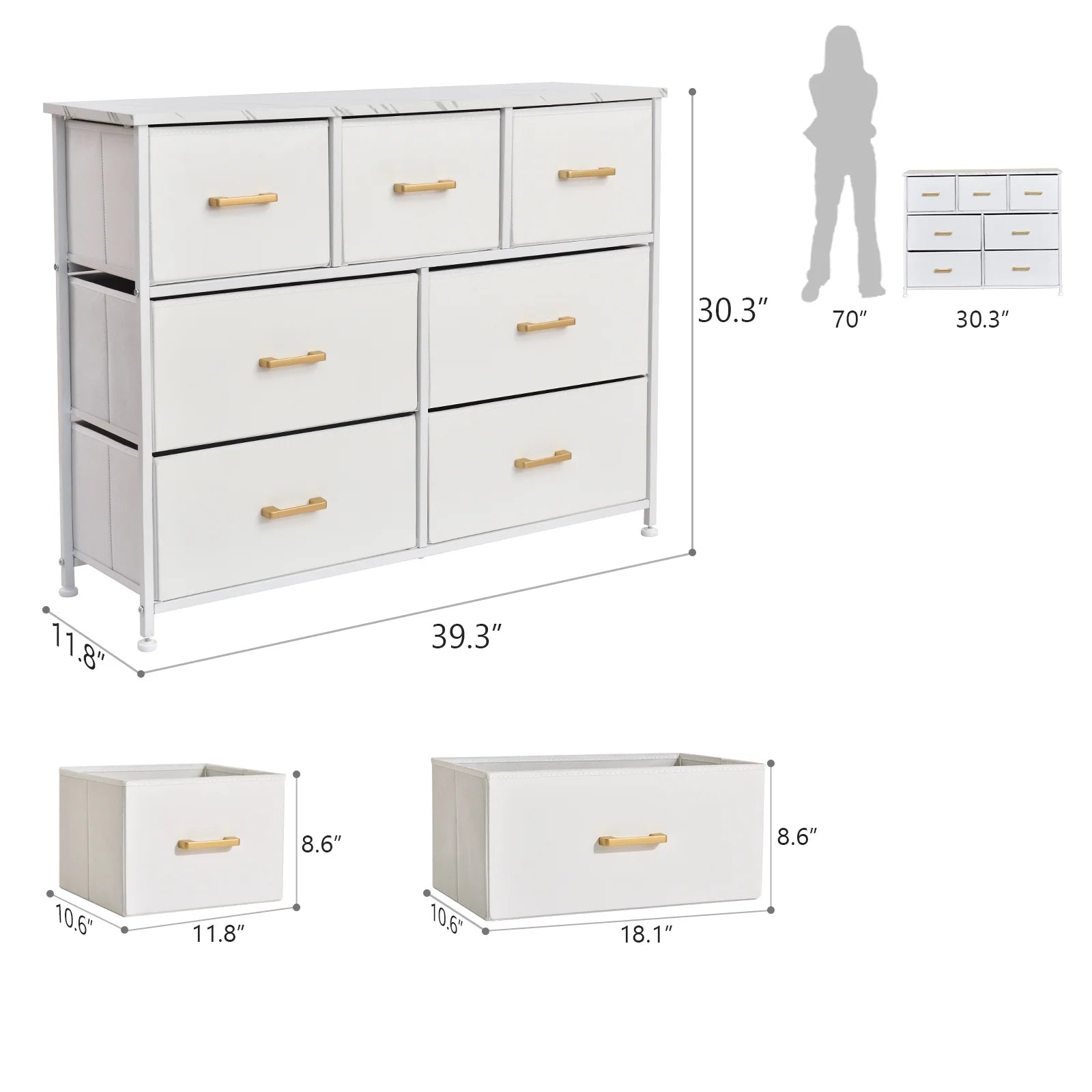 Dresser for Closet with 6 Drawers, Compact Chest of Drawers, Fabric Dresser, Storage Organizer Unit with Fabric Bins for Bedroom, Living Room, Hallway, Nursery