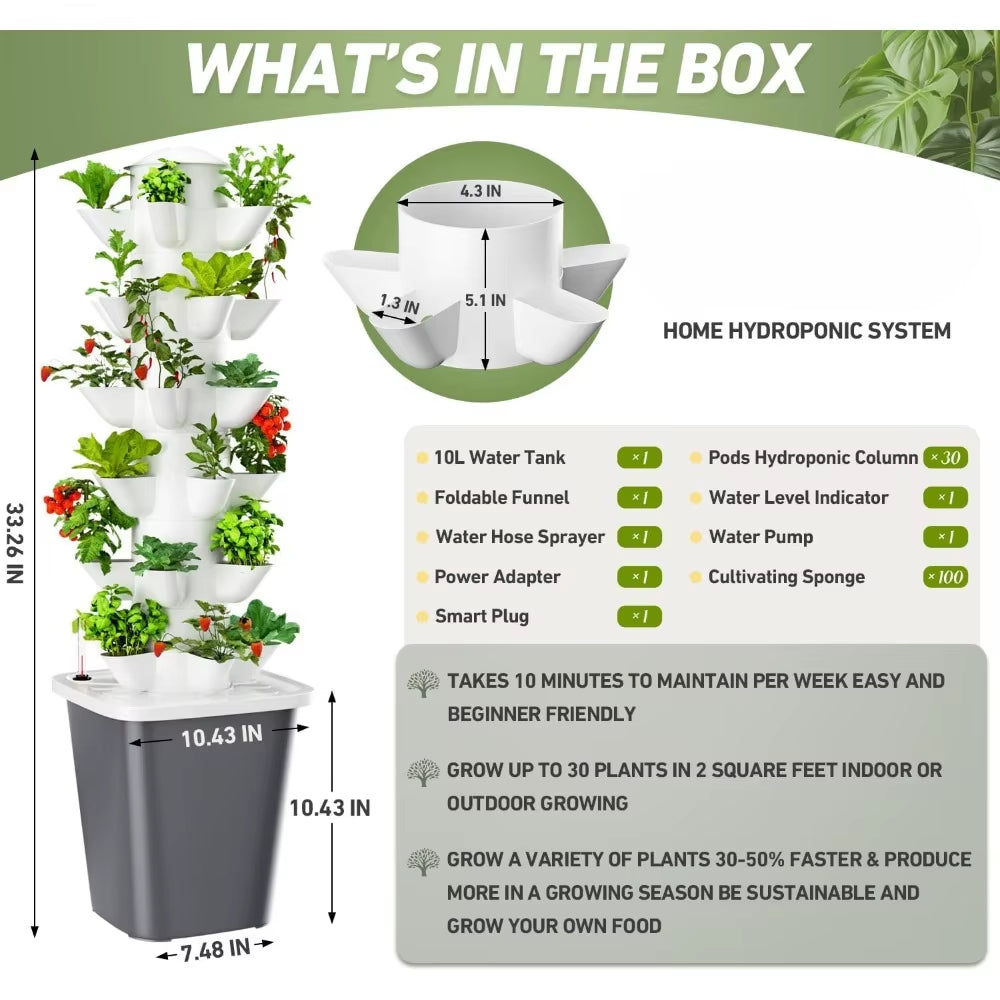 Hydroponic Planting System Kit, Indoor Vertical Garden Planting Machine, Timed Plug for Automatic Watering, 30 Plant