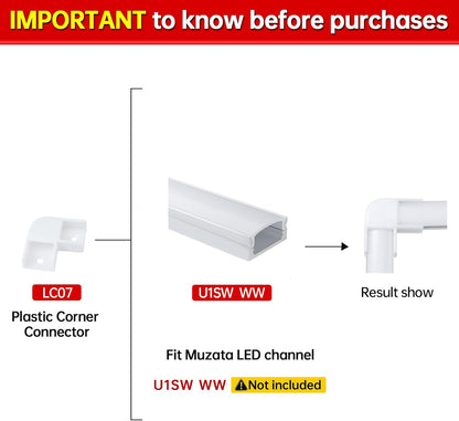 8Pack White Corner Connector Kit for LED Channel L Shape 90 Degree Connectors Fit  U1SW U Shape 17X7Mm LED Strip Channel LC07