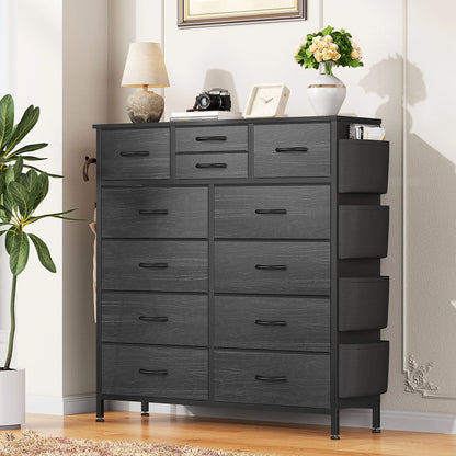 Black Dresser with 12 Drawer, Dressers for Bedroom Tall Dresser Chest of Drawers Fabric Storage Dresser for Living Room