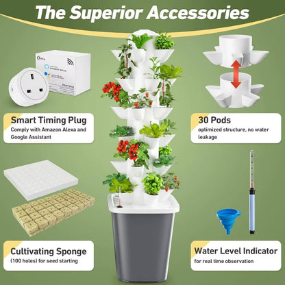 Hydroponic Planting System Kit, Indoor Vertical Garden Planting Machine, Timed Plug for Automatic Watering, 30 Plant