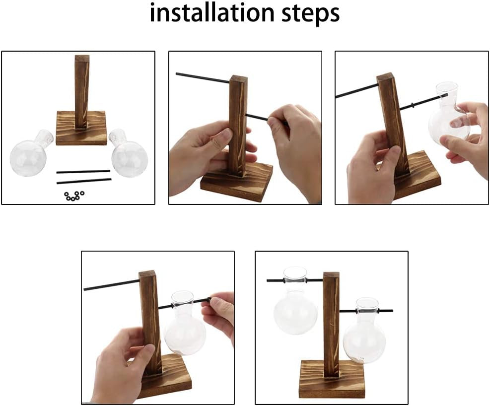 Hydroponic Vase Water Propogating Vase Station Plant Terrarium with Wooden Stand Air Planter Bulb Glass Vase Desktop Planter Glass Bulb Vase Retro Hanging Plant Glass Vase Home Decor