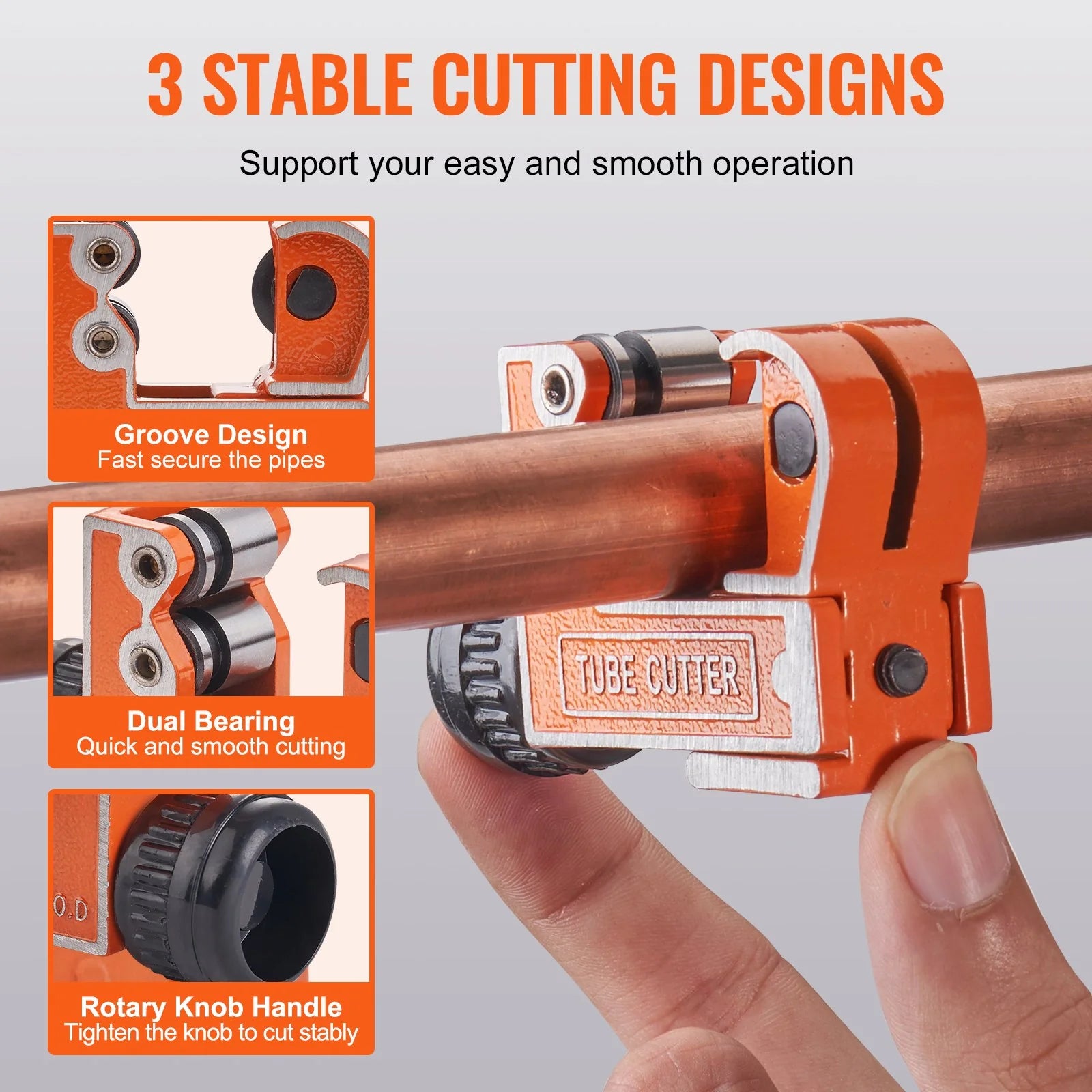 VEVOR Mini Tubing Cutter, 1/8 - 1-1/8 O.D. Mini Copper Pipe Cutter, Heavy Duty Compact Tube Cutter Tool with High-Speed SKD Blade for Copper, Aluminum, Galvanized, Plastic Pipes