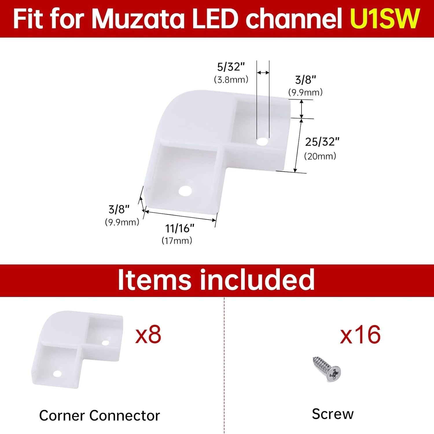 8Pack White Corner Connector Kit for LED Channel L Shape 90 Degree Connectors Fit  U1SW U Shape 17X7Mm LED Strip Channel LC07