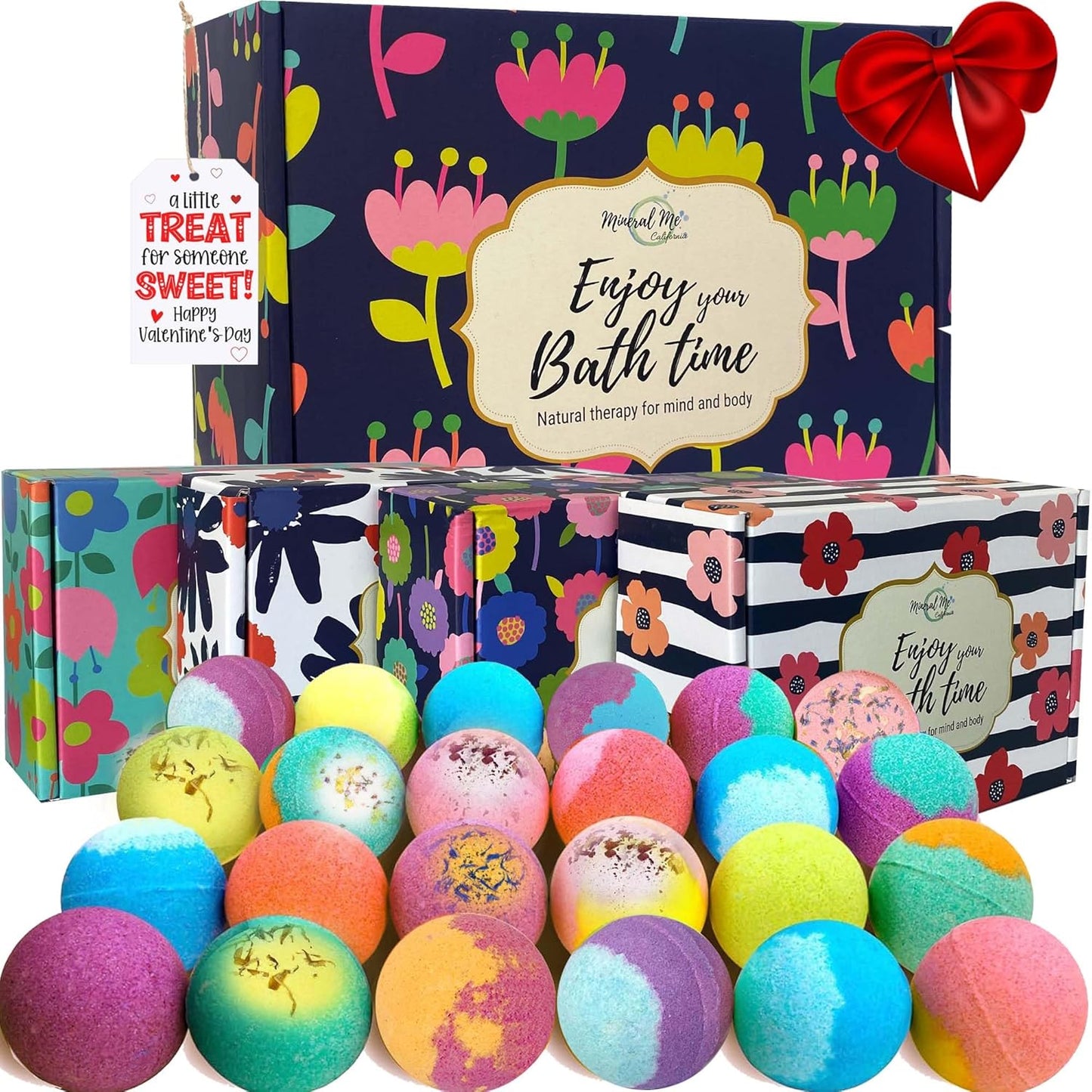 Valentines Bath Bombs for Women Gift Set - 24 Natural and Organic Bath Bombs with Essential Oils & Moisturizing Shea Butter, Spa Birthday Gift, Selfcare Gift for Her, Women, Teen Girls, Kids.