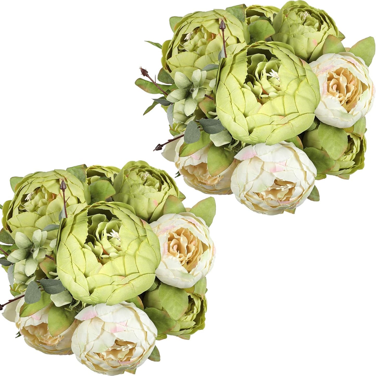 2Pcs Artificial Green Peonies Silk Flowers Bouquet Fake Spring Flower for Wedding Home Garden Party Decoration (New Green)