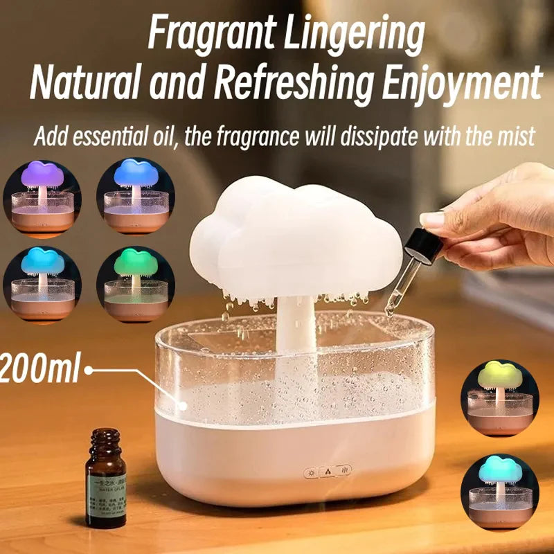 Rain Cloud Night Light Humidifier with Raining Water Drop Sound and 7 Color Led Light Essential Oil Diffuser Aromatherapy