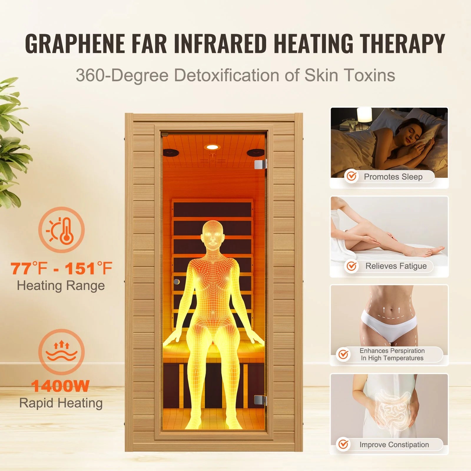 VEVOR Far Infrared Wooden Sauna Room Home Spa for 1 to 2 Person 1400W