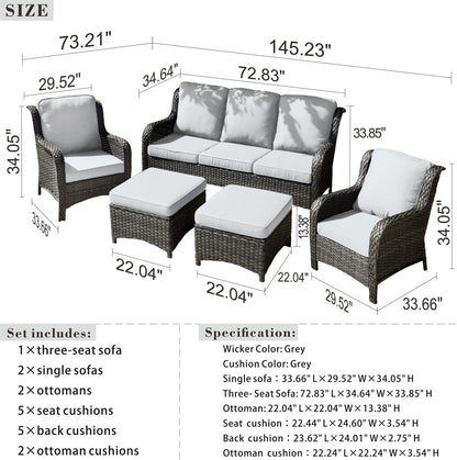 Modern Grey Rectangular Patio Furniture Set, Outdoor Rattan Furniture