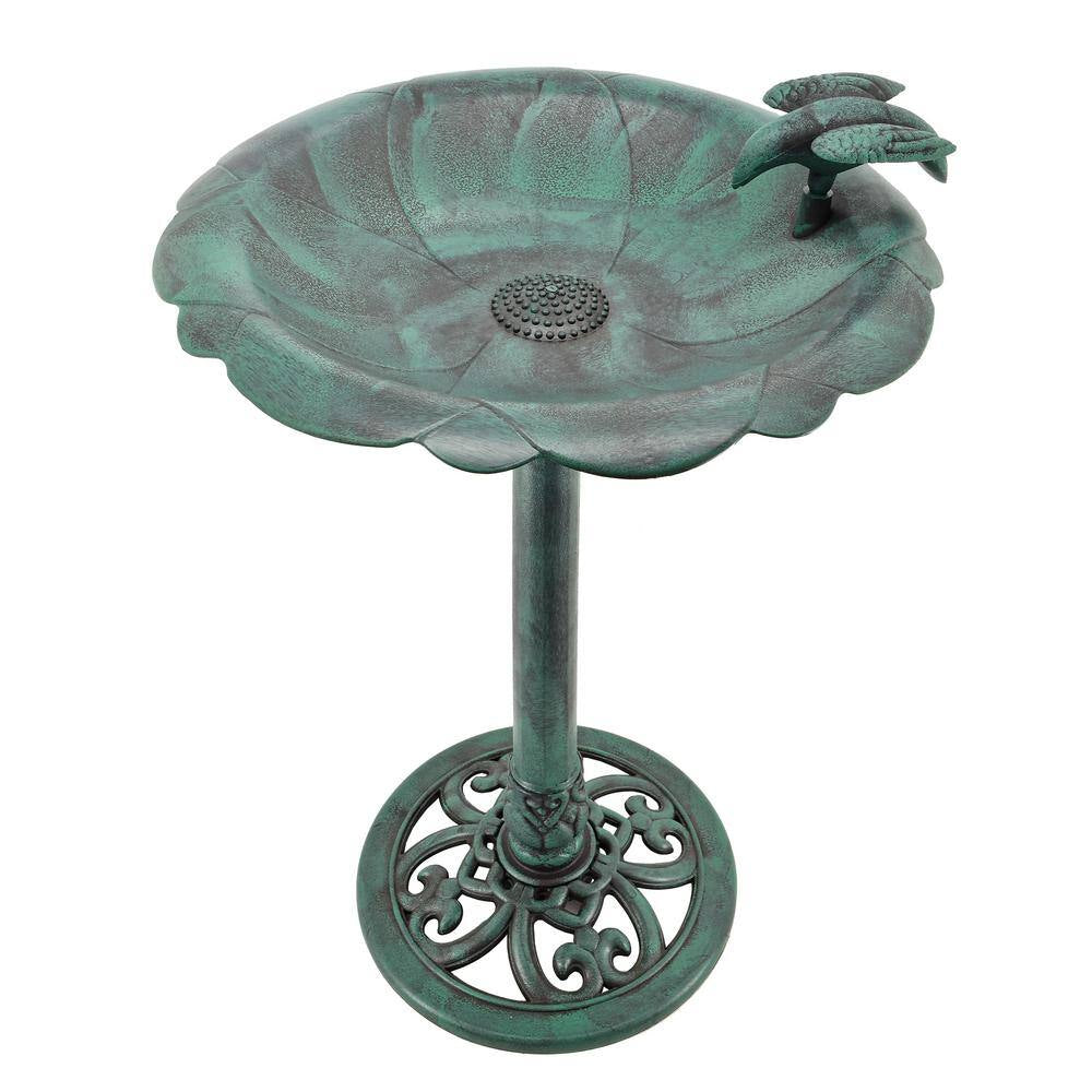 19-1/2 In. X 19-1/2 In. X 27 In. Polypropylene Verdigris Birdbath