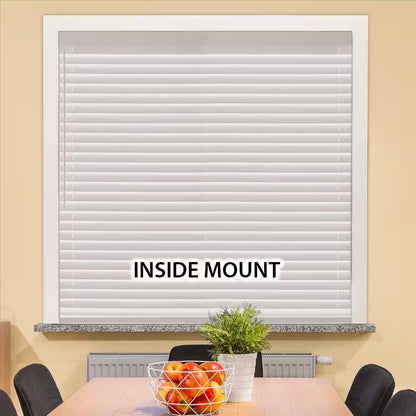 White Cordless Faux Wood Blinds for Windows with 2 In. Slats - 59 In. W X 48 In. L (Actual Size 58.5 In. W X 48 In. L)