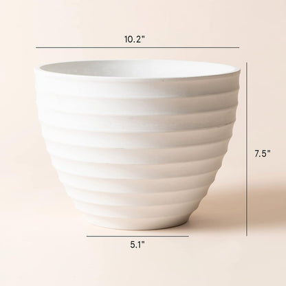 Flower Pot Outdoor Indoor Planter - 10.2 Inch Fluted Plant Pot Garden Planter, White Stone