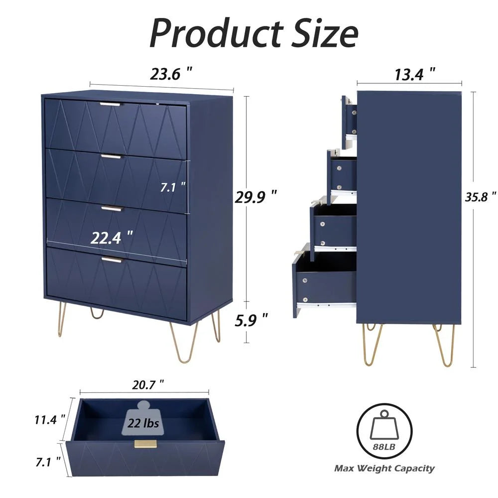 4-Drawer Dressers Makeup Organizer in Blue