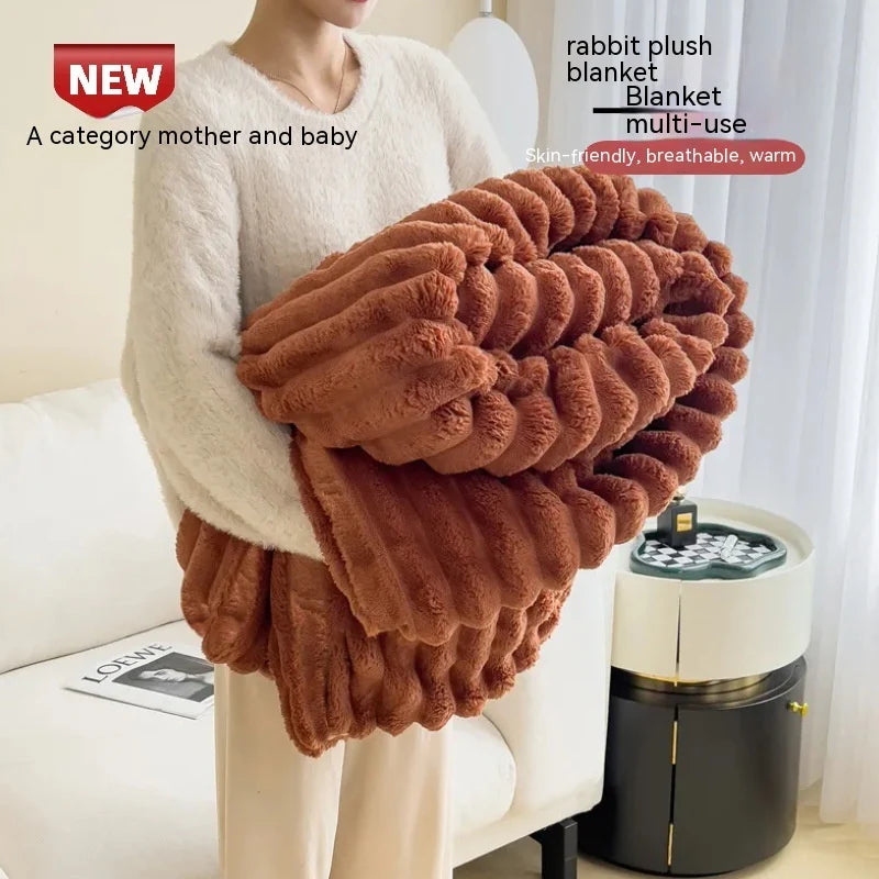 Soft Wind Bubble Velvet Blanket Warm Solid Rabbit Fur Blankets Double-Sided Thickening Cover Throw Warm Fur Blanket