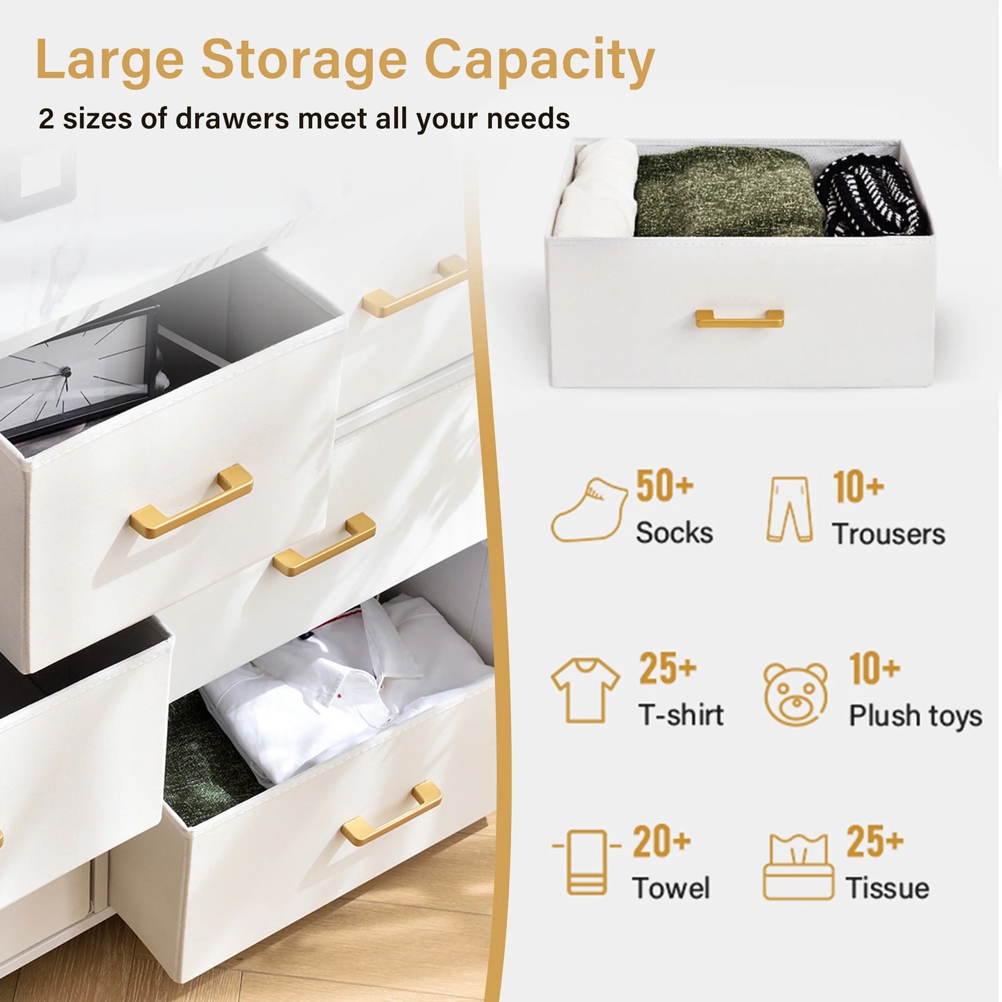 Dresser for Closet with 6 Drawers, Compact Chest of Drawers, Fabric Dresser, Storage Organizer Unit with Fabric Bins for Bedroom, Living Room, Hallway, Nursery