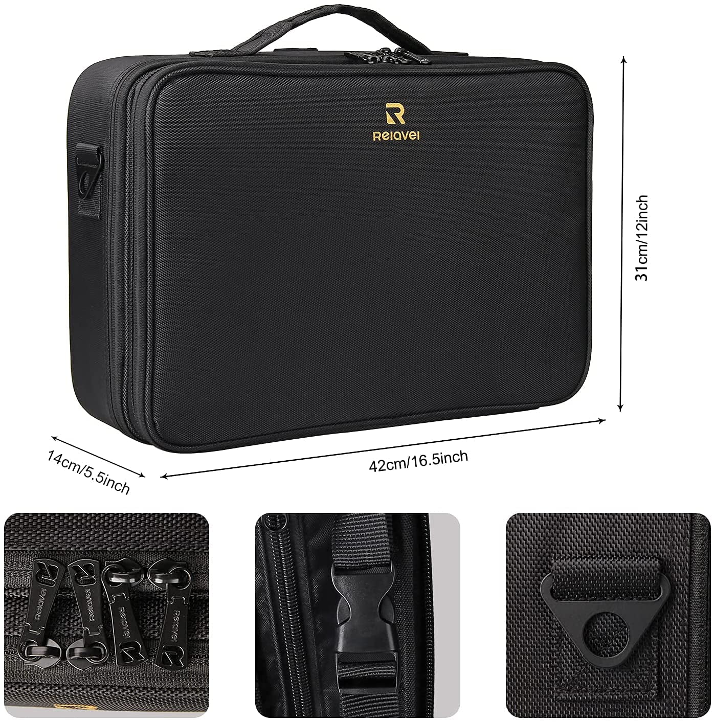 16.5'' Large Capacity Makeup Case 3 Layers Cosmetic Organizer Brush Bag Barber Train Case Makeup Artist Box for Hair Curler Hair Straightener Brush Set and Cosmetics