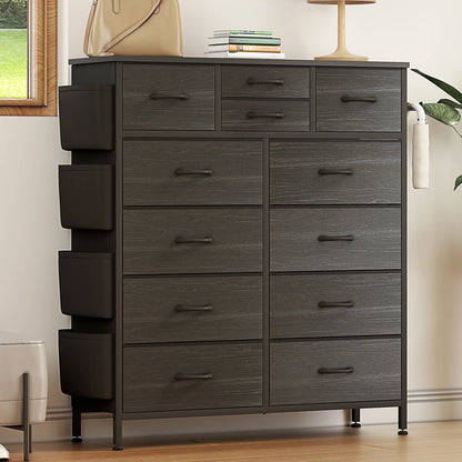 Black Dresser with 12 Drawer, Dressers for Bedroom Tall Dresser Chest of Drawers Fabric Storage Dresser for Living Room