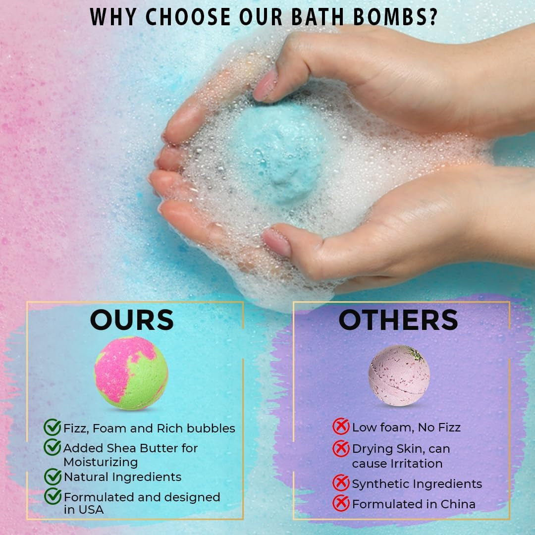 Valentines Bath Bombs for Women Gift Set - 24 Natural and Organic Bath Bombs with Essential Oils & Moisturizing Shea Butter, Spa Birthday Gift, Selfcare Gift for Her, Women, Teen Girls, Kids.