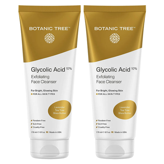 Glycolic Acid Face Wash, Exfoliating Facial Cleanser for Facial Skin Care, Acne Treatment Face Scrub, 10% Glycolic and Salicylic Acid 6 Fl. Oz (2 Pack)